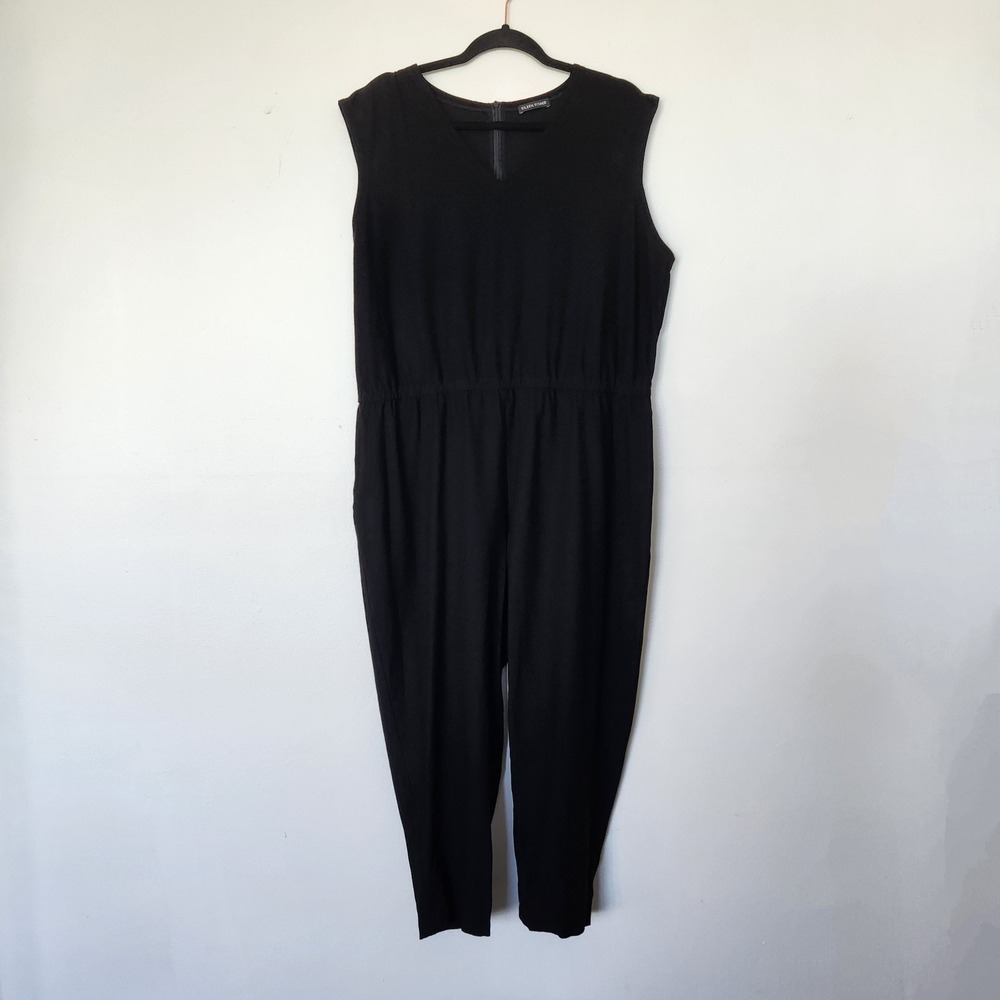 Eileen Fisher Black Sleeveless V-Neck Wide Leg Jumpsuit XL S19TL